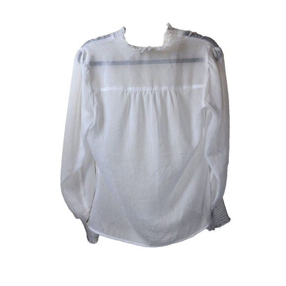 ​BCBGeneration Womens M White Sheer Blouse Smocked Mock Neck V-Neck Long Sleeve - Picture 3 of 4